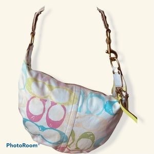 Coach signature multi colored pastel and white hobo bag